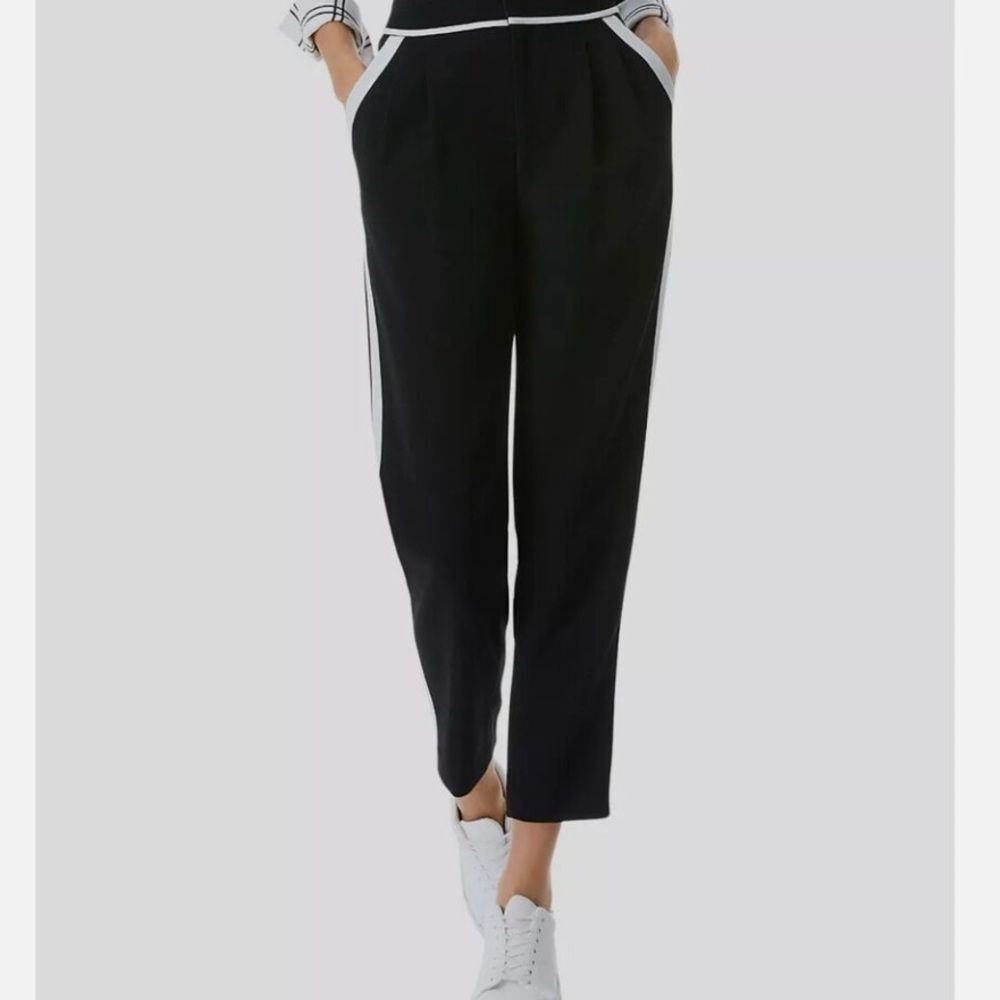 Lafayette 148 Women Trousers Sz L Black White Stripe High Rise Tapered Pockets